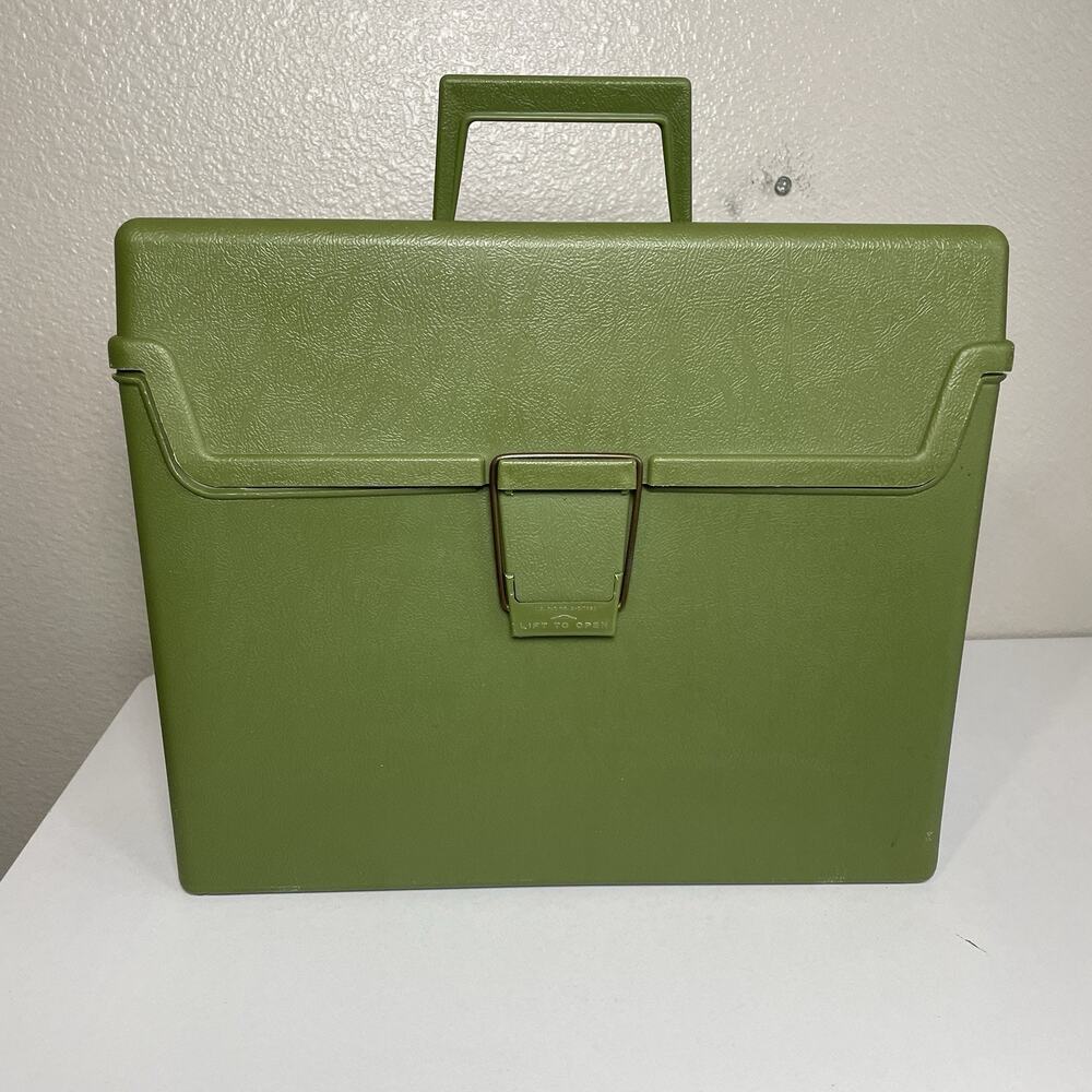 Vintage 1970's Plastic File Folder Storage Box with Handle Avocado Green Retro